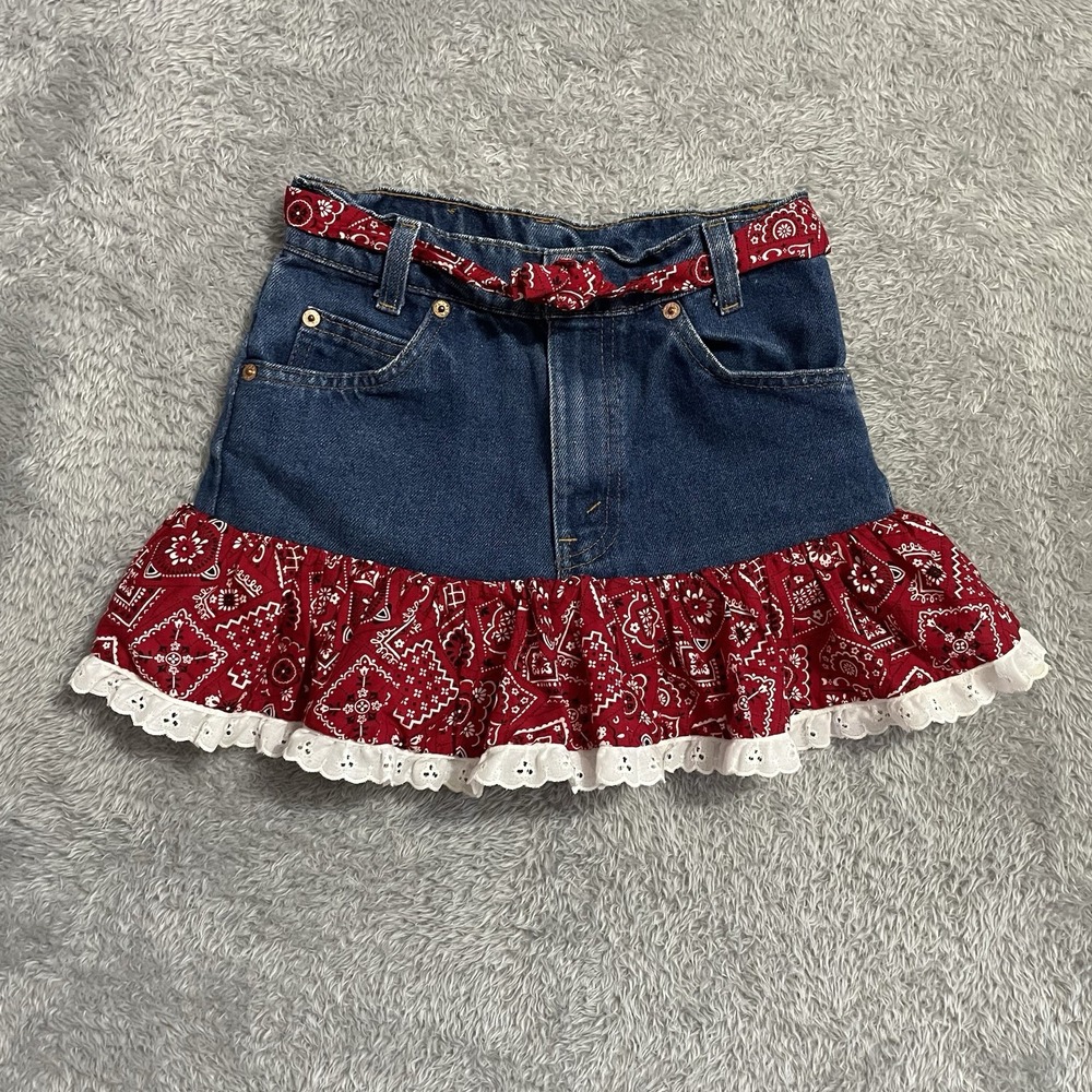 Levis Jean Skirt Vintage Orange Tab Denim With Bandana Design Western Size 25" W